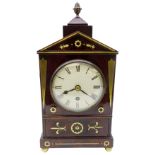 Small William lV brass inlaid mahogany architectural cased mahogany bracket clock with 12cm