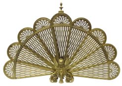 20th century brass Phoenix tail fan fire screen with nine folding pierced panels,