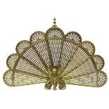 20th century brass Phoenix tail fan fire screen with nine folding pierced panels,