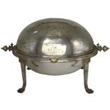 Victorian silver-plated breakfast dish with revolving lid awarded to R.B.