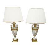 Pair Italian porcelain table lamps by Giulia Mangani, of Neo-classical urn form,