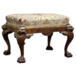 20th century Chippendale style mahogany rectangular stool, upholstered top,