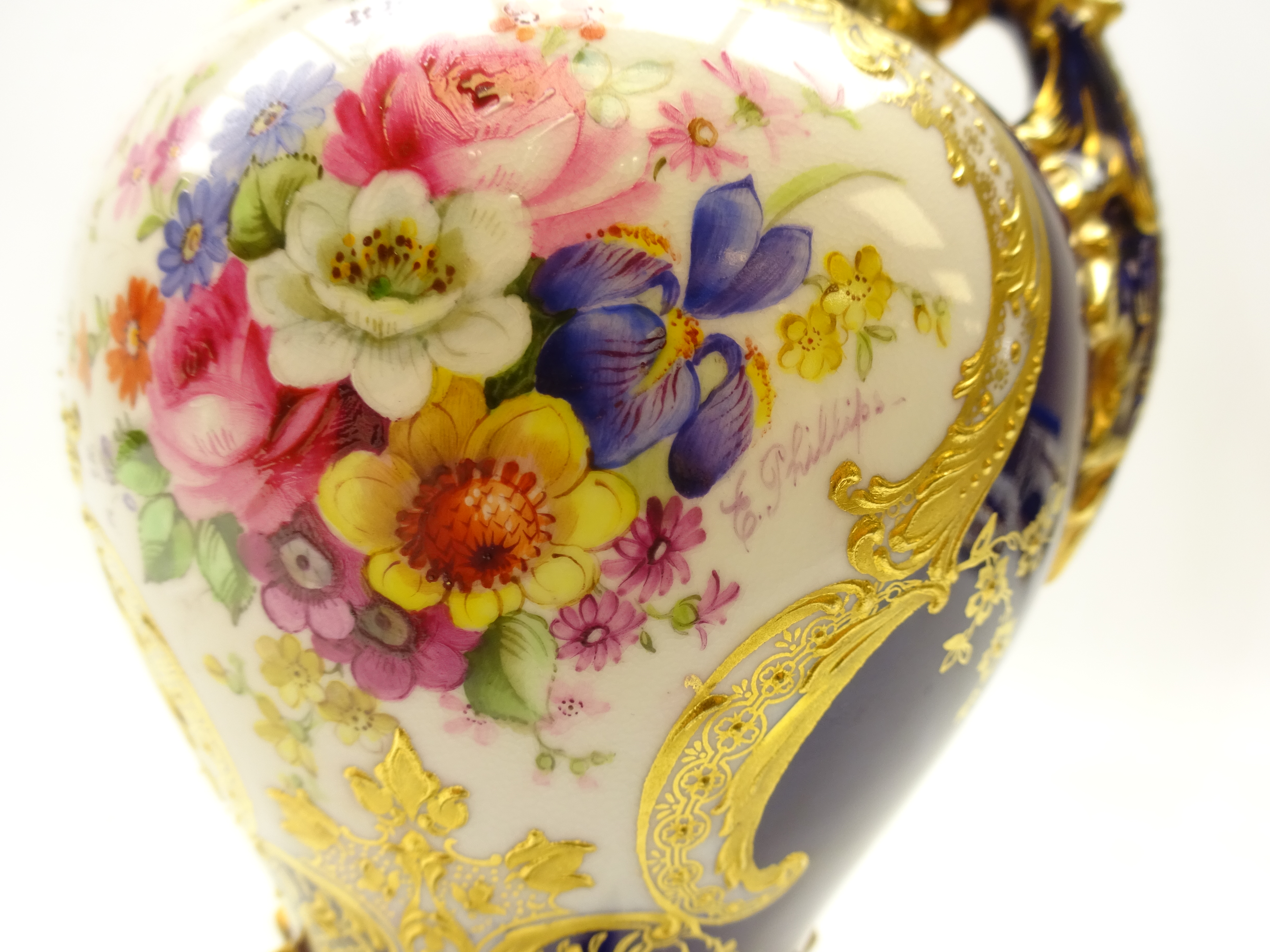 Early 20th century Royal Worcester two handled pedestal vase, hand painted with floral sprays by E. - Image 2 of 3