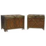 Matched pair of early 20th century brass bound oak rectangular Coal Boxes,