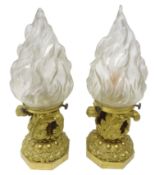 Pair of French Ormolu table lamps, the stem cast with beaded and writhen acanthus leaves,