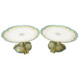 Pair late Victorian Minton tall tazza with gilt central motif,