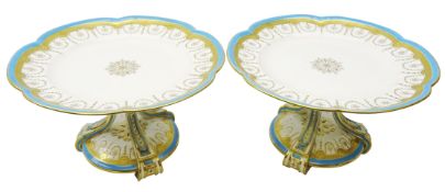 Pair late Victorian Minton tall tazza with gilt central motif,