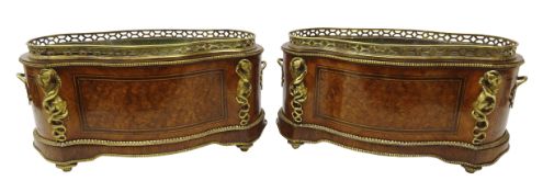 Pair late 19th/ early 20th century French kingwood two handled jardiniere's of serpentine form with