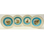 Set of four late Victorian Minton cabinet plate hand painted with stags after Edwin Landseer,