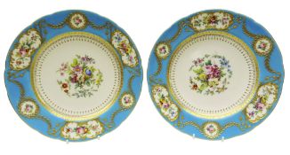 Pair early 20th century Minton plates hand painted with floral sprays by M.