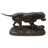Patinated bronze model of a Gun Dog with a rabbit in the style of P J Mene,