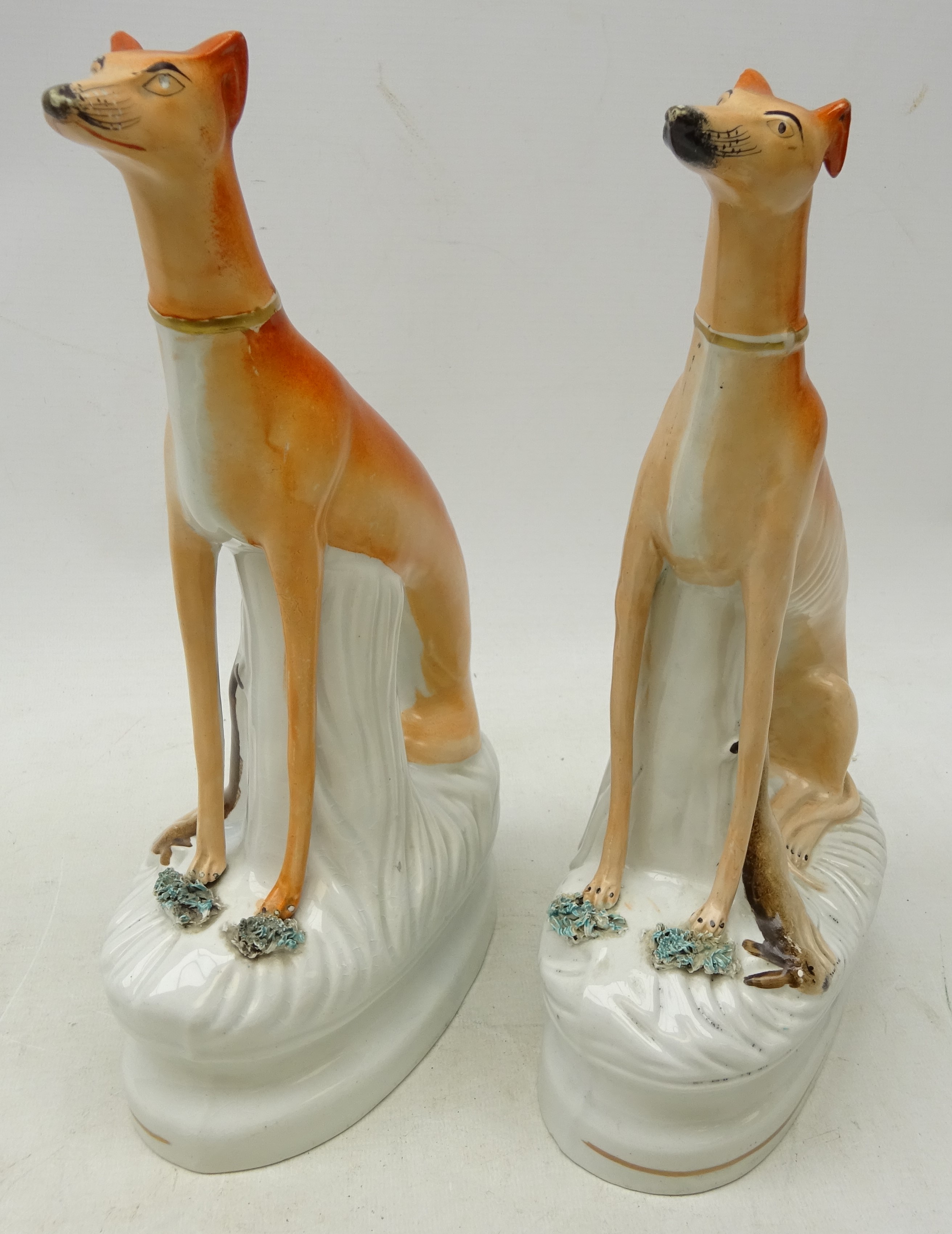 Pair of Victorian Staffordshire seated Greyhounds with dead game, - Image 2 of 9