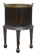 George lll style mahogany Oyster Pail, cylindrical stick body with brass liner and swing handle,