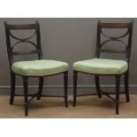 Pair Regency mahogany chairs, shaped x-shaped backs with reeded uprights,