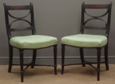 Pair Regency mahogany chairs, shaped x-shaped backs with reeded uprights,