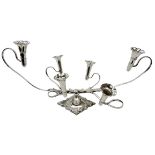 Late Victorian silver-plated epergne with six scrolling tendrils a matched set of six trumpet