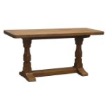 'Mouseman' oak rectangular coffee table with adzed top, carved with signature mouse,