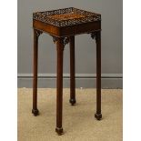 19th century mahogany urn stand, fret work gallery top, single slide,