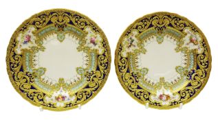 Pair Royal Crown Derby tea plates from the Judge Elbert Henry Gary service, circa 1909 and 1910,