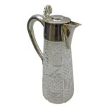 Edwardian silver mounted cut glass claret jug,