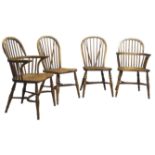 Set four 20th century elm Windsor chairs,