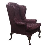20th century Queen Anne style wingback armchair,