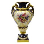 Early 20th century Royal Worcester two handled pedestal vase, hand painted with floral sprays by E.