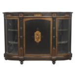 Victorian satin wood cross banded ebonised credenza,