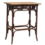 Late 19th century Bent wood side table with rectangular stained beech top, 59cm x 39cm,