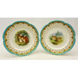 Pair late Victorian Minton shaped dessert plates hand painted with squirrels and rabbits after