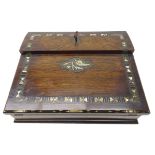Victorian rosewood travelling lap desk, inlaid with mother of pearl bandings,