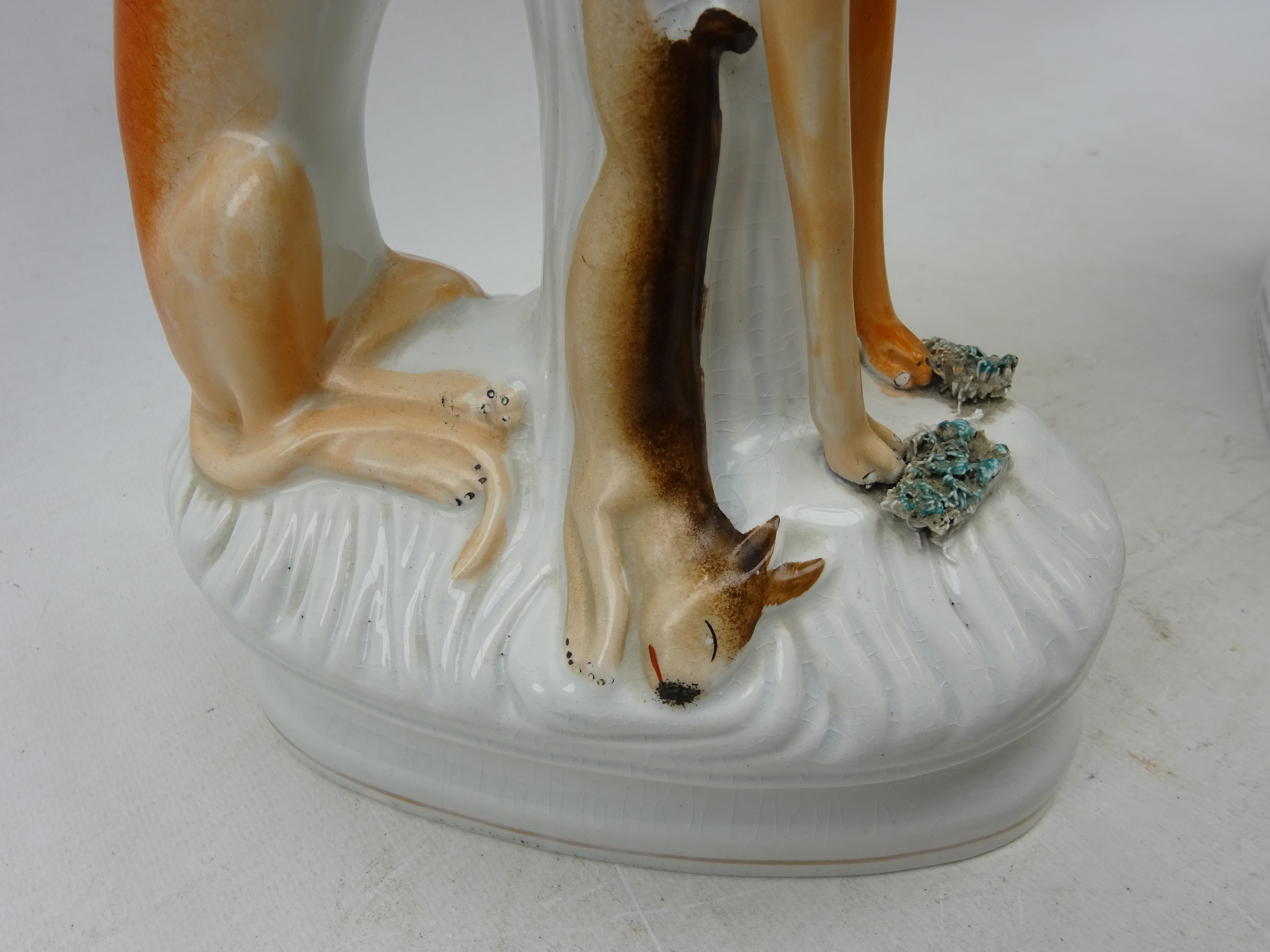 Pair of Victorian Staffordshire seated Greyhounds with dead game, - Image 5 of 9