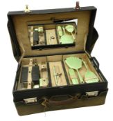1940's green leather travelling vanity case,