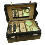 1940's green leather travelling vanity case,