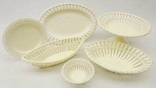 19th century and later creamware comprising a Creil oval stand with pierced border and 'basketry'