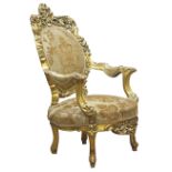 Large French Rococo style giltwood open armchair,
