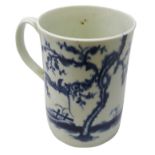 First Period Worcester blue and white cider tankard decorated in the 'Walk in the Garden' pattern