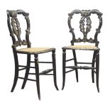 Pair Victorian ebonised bedroom chairs, inlaid with mother of pearl,