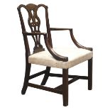 George lll mahogany elbow chair, with serpentine top rail,