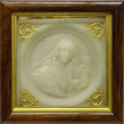 19th century moulded wax plaque entitled 'Womanhood' by Ann Good (1795 - 1878) of circular for with