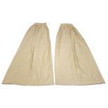 Pair of Dupioni Silk Fabric parchment coloured hand finished curtains, lined & interlined,