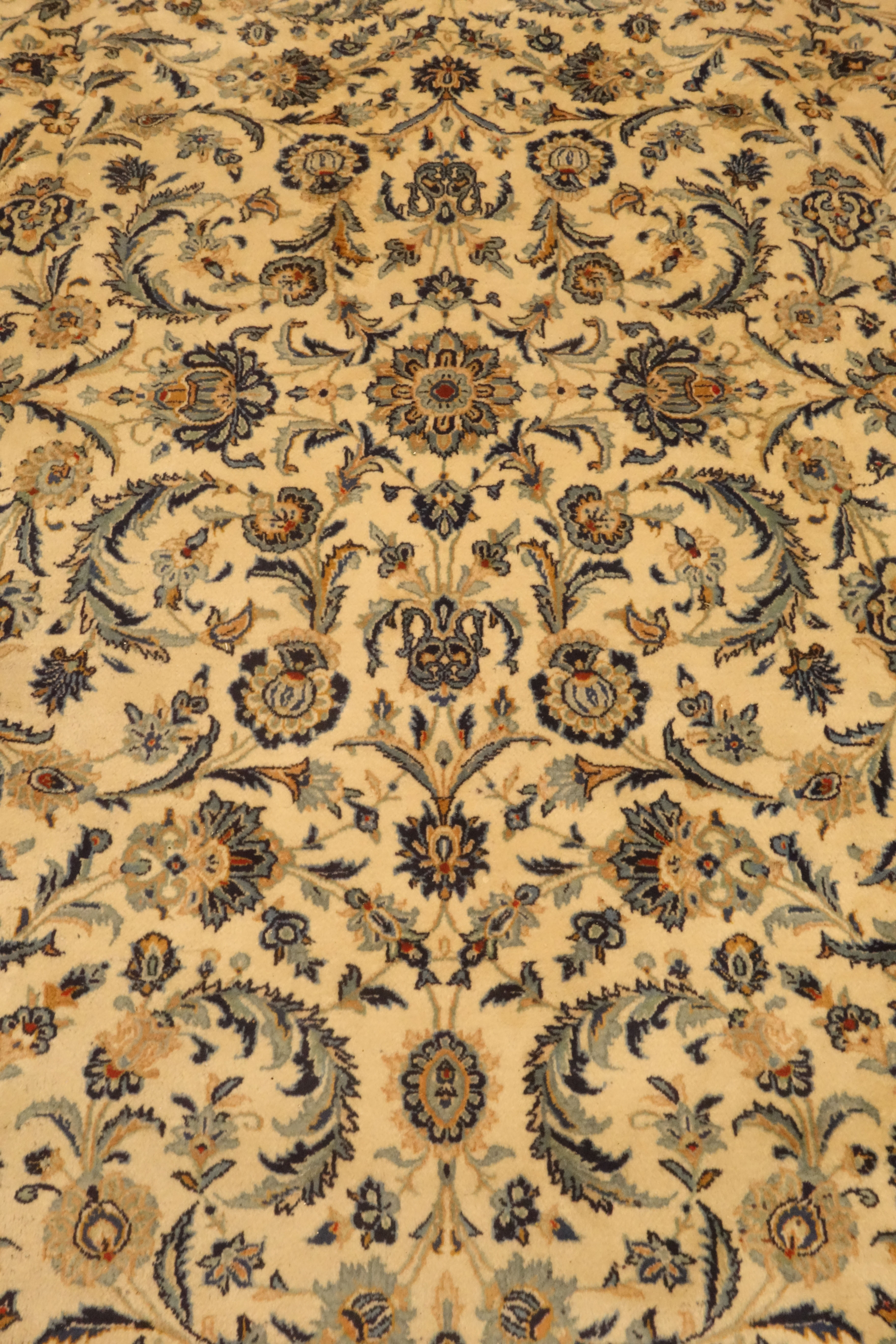 Persian Kashan carpet, ivory ground with blue interlacing overall design, repeating scroll border, - Image 3 of 4