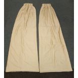 Pair of Dupioni Silk Fabric parchment coloured hand finished curtains, lined & interlined,