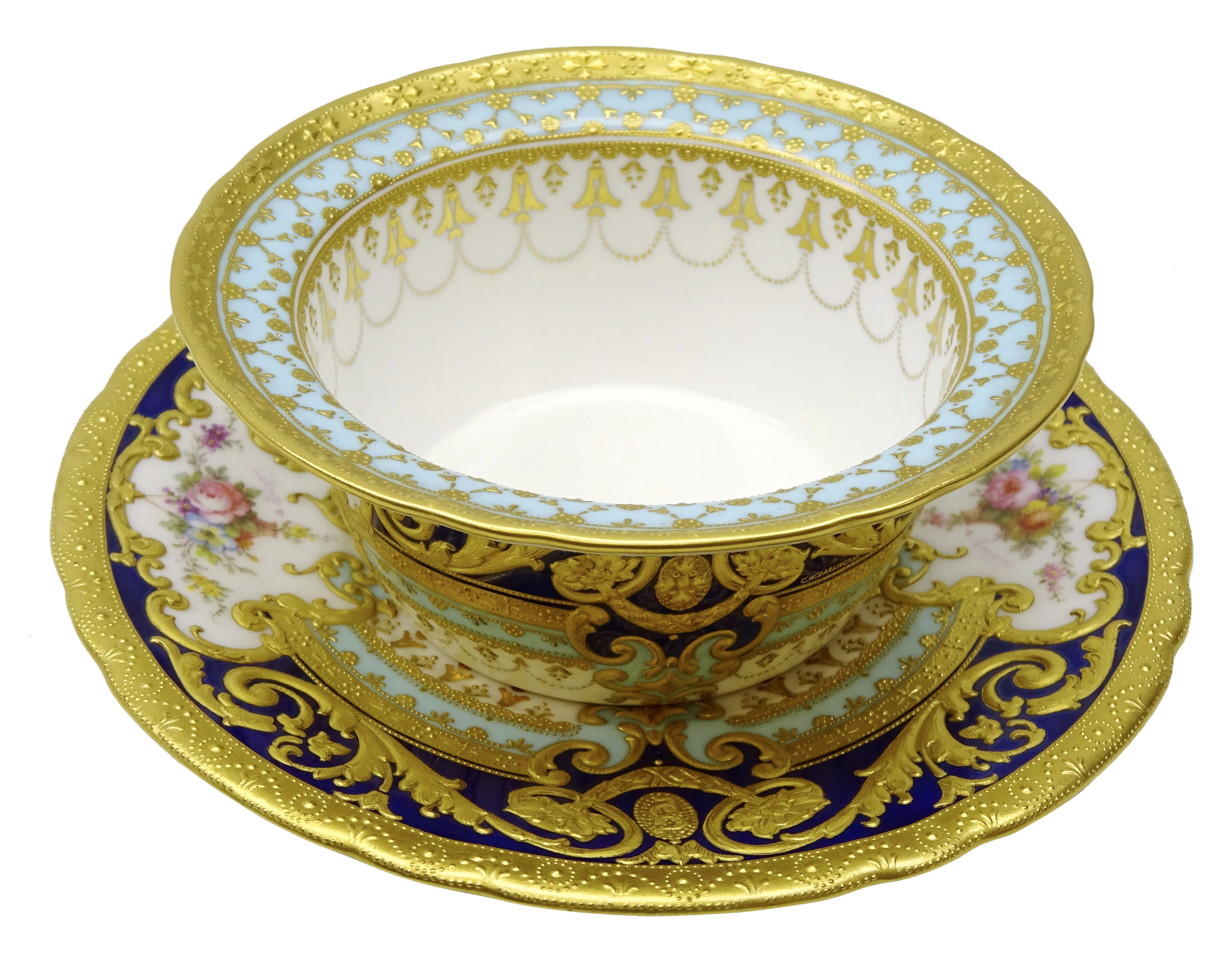 Royal Crown Derby ramekin and saucer from the Judge Elbert Henry Gary service, circa 1910,