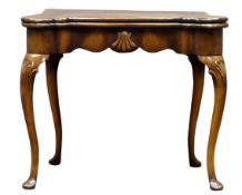 George I style walnut card table, double gate action,