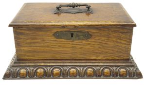 Late Victorian oak hinged box with cedar wood two division interior,