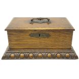 Late Victorian oak hinged box with cedar wood two division interior,
