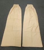 Pair of Dupioni Silk Fabric parchment coloured hand finished curtains, lined & interlined,