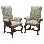 Pair of George lll style upholstered armchairs,