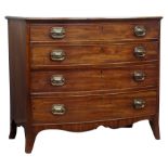 Early 19th century bow front mahogany chest of four graduating drawers,